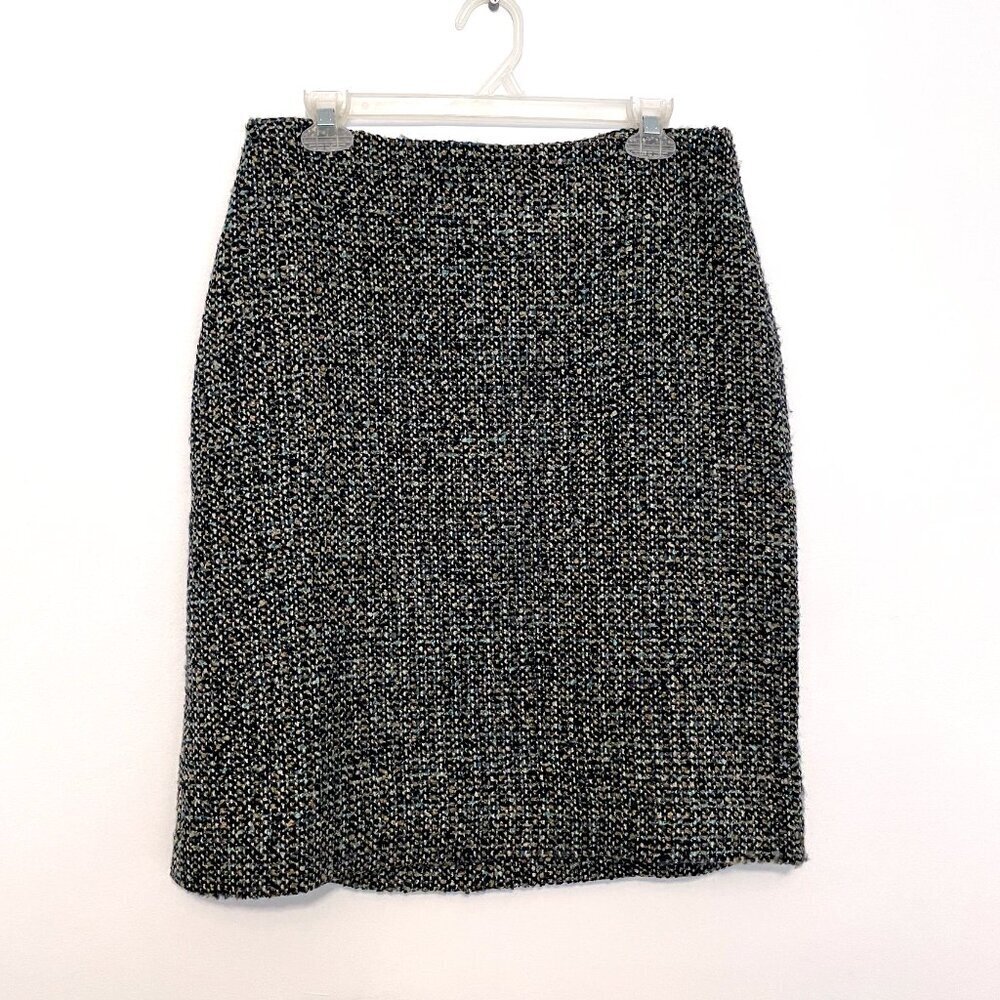 TALBOTS Navy Blue Cream Beige Blue Tan Tweed Preppy Work Straight Pencil Skirt